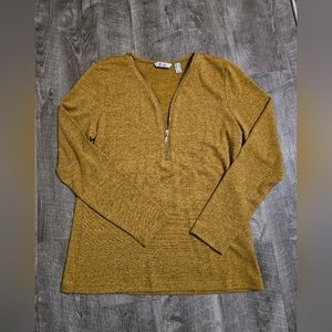 Mustard Long Sleeve Zip Front Top Size Xsmall
